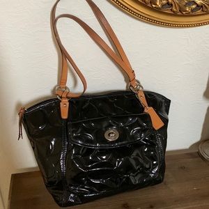 Coach black leather l0978-F14663 16”x11” satchel